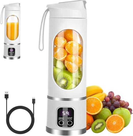 Mini Blender - Persoonlijke Blender - Smoothies Maken - Draagbaar Compact - 400 ml - Wit