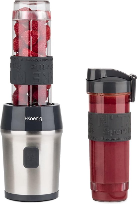 Mini Blender / Smoothie Maker Compact SMOO9, 570 ml, BPA-vrij, 300W, Krachtig, 2 flessen met reisdeksel, 4 roestvrijstalen messen, Zwart van MOA