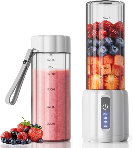 Mini Blender - Smoothie Maker - Drankjes Maken - Draagbaar Ontwerp - 500 ml - Wit