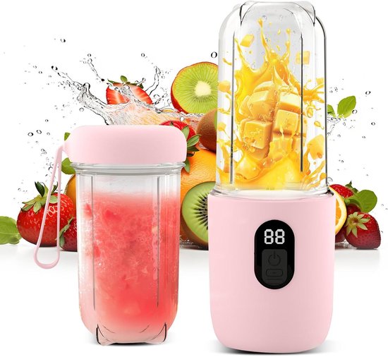 Mini Blender - Smoothie Maker - Gezonde Drankjes Maken - Draagbaar met LCD Scherm - 500ML - Roze