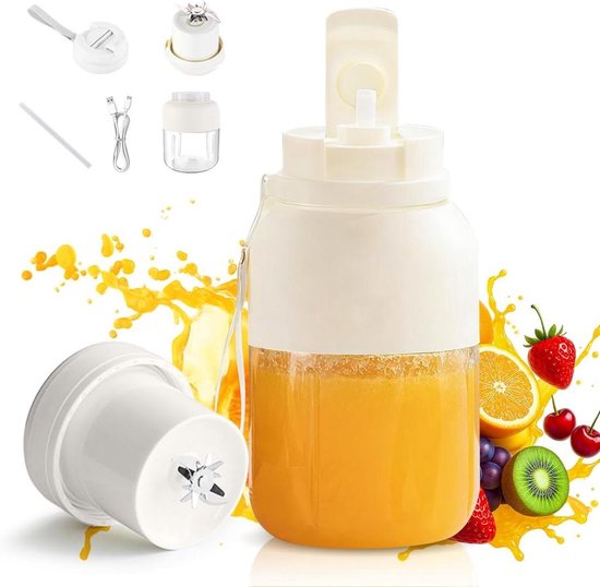 Mini Blender - Smoothie Maker Juicer - Verse Drankjes Maken - 38-Bladen Systeem - 1300 ml - Wit