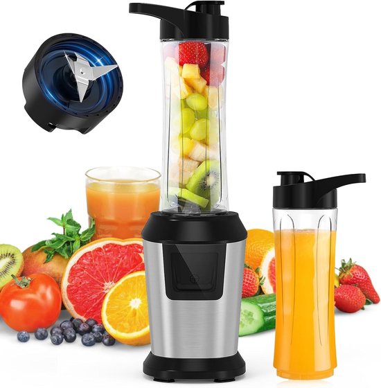 Mini Blender - Smoothie Mixer - Gezond Eten - 4 Scherpe Bladen - 600 ml - Zilver