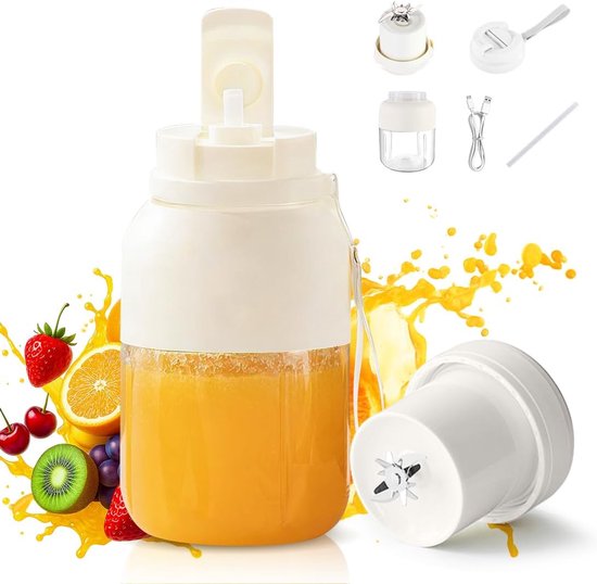 Mini draagbare mixer, smoothie maker to go, 1300 ml beker met lekvrij deksel, USB oplaadbare blender met 38 messen, Fresh Juice Mixfles voor reizen, kantoor, sport, camping