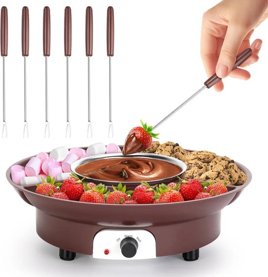 Mini elektrische chocoladesmeltpan set met 2 vorkjes, chocoladesmeltpan, melkchocoladeverwarmer, kaas, boter en snoep.
