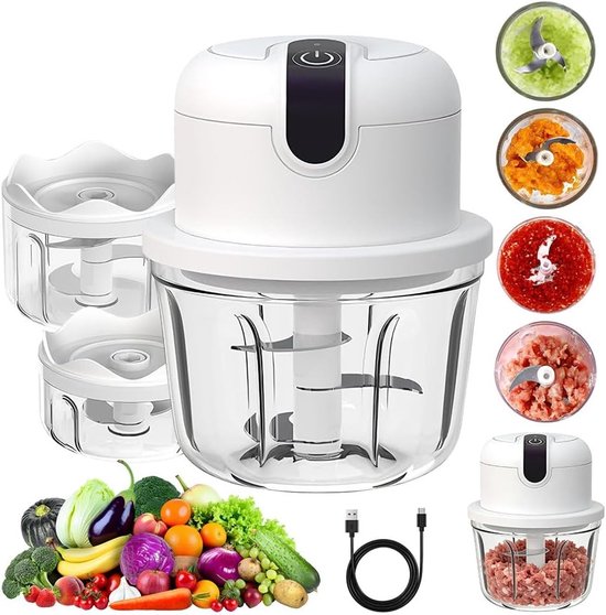 Mini Elektrische Uienhakker - Draadloze Groentesnijder met USB Oplaadfunctie, Ideaal voor Vlees, Fruit en Knoflook, Compact en Handig voor Kamperen en Thuisgebruik