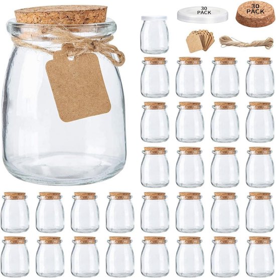Mini Glazen Yoghurtpotten met Kurkdeksels - 30 Stuks van LEMCASE