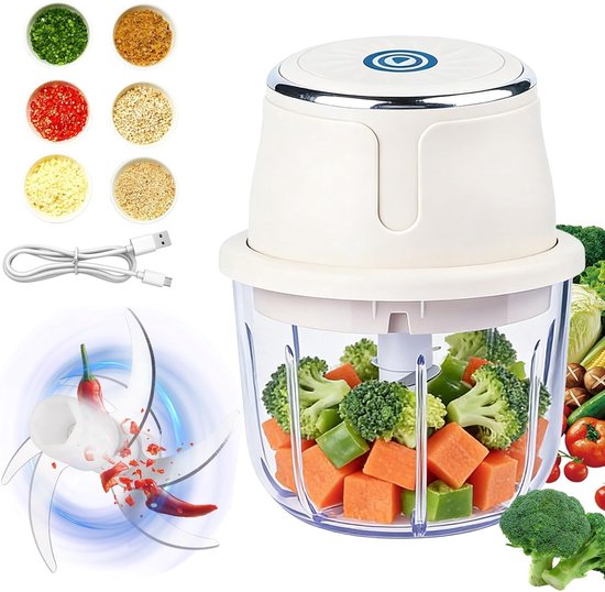 Mini Hakker 350ml - Draagbare Elektrische Hakker voor Uien, Fruit, Noten en Vlees met USB Oplaadfunctie