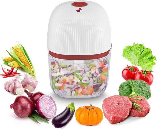 Mini Hakmachine - Keuken Chopper - Snel Ingrediënten Hakken - Draadloos Oplaadbaar - 350 ml - Rood Wit