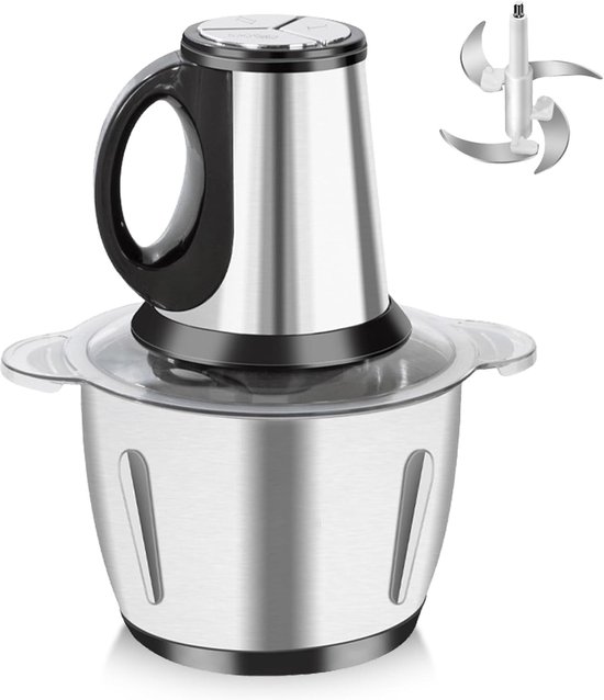 Mini-hakmolen, 2 liter, 300 W, 3 snelheden, voor vlees/groenten/fruit/noten/babyvoeding van MINI