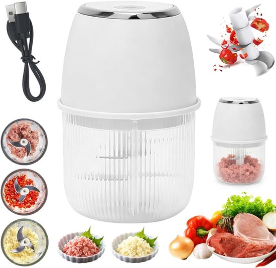 Mini-hakmolen, 350 ml, elektrische groentehakmolen, uiensnijder, kleine keuken, elektrische uienhakmolen voor fruit, noten, vlees, knoflook, babyvoeding