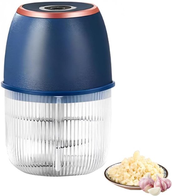 Mini-hakmolen, elektrisch, multifunctioneel, 6-vleugelig roestvrijstalen mes, voor vlees, babyvoeding, fruit, groenten, camping, blauw