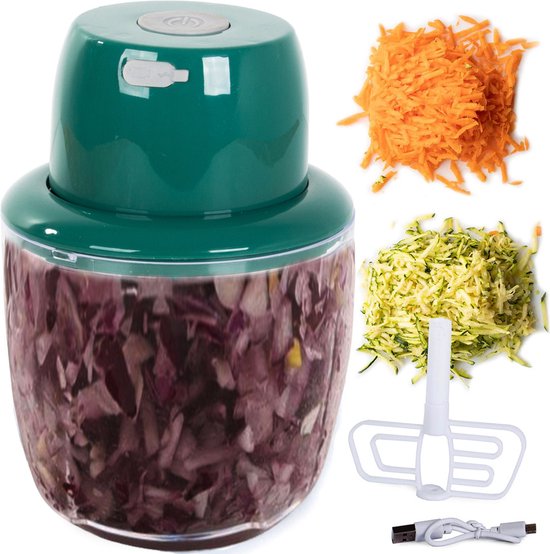 Mini Hakmolen met roerder - Mini Blender - Mini Foodprocessor- Hakmolen Electrisch - 5 RVS messen - Waterbestendig - Antislip - Draadloos