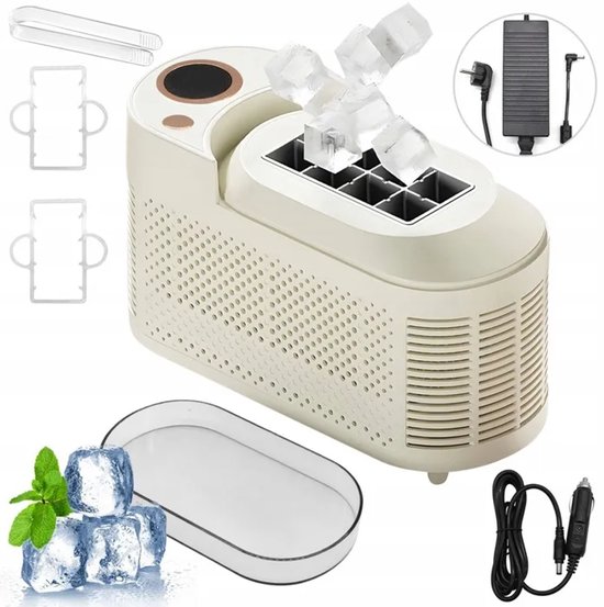 Mini IJsblokjesmachine - 8 Blokjes per Cyclus - Draagbaar & Compact - 12V & 230V - Voor Auto, Camping & Kantoor - Snel Ijs in 10 Minuten - Wit van Merkloos