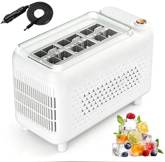 Mini Ijsmachine - Draagbare IJsmaker - Snel IJs Maken - Snelle Koeling - 12 Blokjes - Wit
