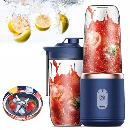 Mini Juicer - Draadloze Blender - 1500mAh Batterij & Type-C Oplaadbaar - 22000rpm 6 Messen - Multifunctioneel Sap & Ijs - Voor Thuis, Kantoor & Reizen van Merkloos