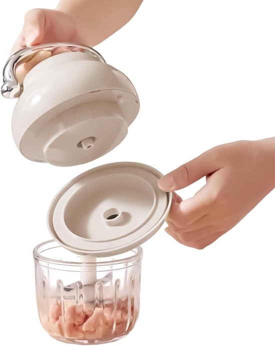 Mini Keukenmachine - Elektrische Hakker - Voedsel Bereiden - Draadloos Gemak - 350ml - Beige