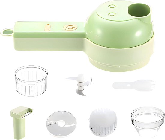 Mini keukenmachine - Elektrische hakmolen - Snel snijden - 4-in-1 veelzijdig - 18.5 cm - Wit