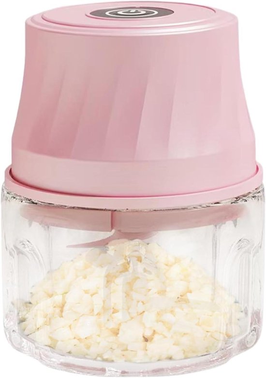 Mini Keukenmachine - Hakmolen - Snel Ingrediënten Snijden - Draadloos en USB-oplaadbaar - 350ml - roze