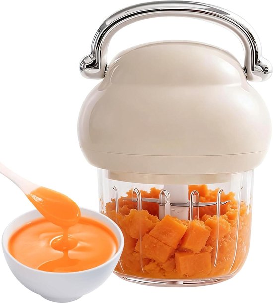 Mini Keukenmachine - Voedselhakker - Ingrediënten Bereiden - Draadloos Gemak - 350ml Capaciteit - Beige van MINI