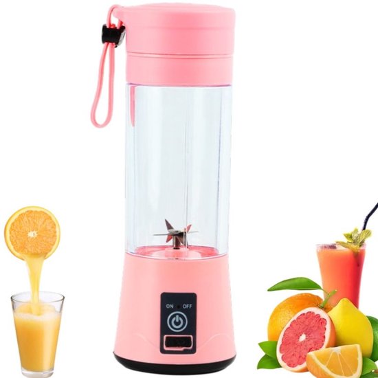 Mini sapcentrifuge - Sapbeker - Elektrische sapcentrifuge - 6 messen - USB - Geschikt voor het persen van fruit en groenten - Babyvoeding - Mixen - Roze - 7,5*7,5*23 cm - 380 ml - 25 W van Merkloos