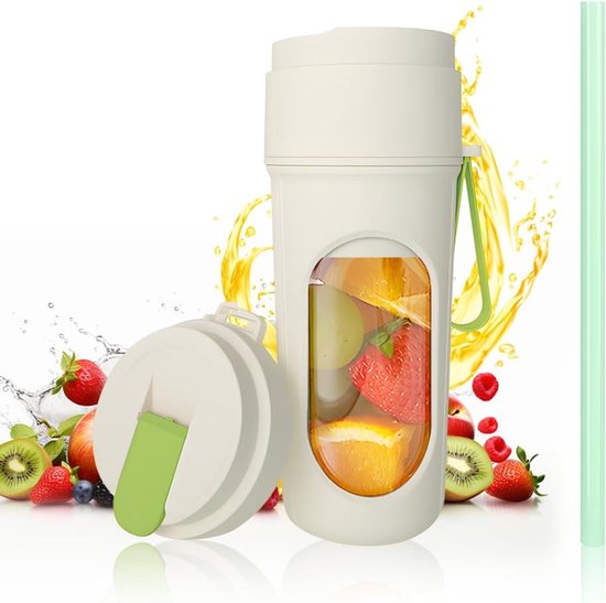 Mini smoothieblender, 450 ml draagbare blender met reisdeksel, USB-oplaadbaar, 12 messen, BPA-vrij, geschikt voor keuken, sport en kantoor (Groen)
