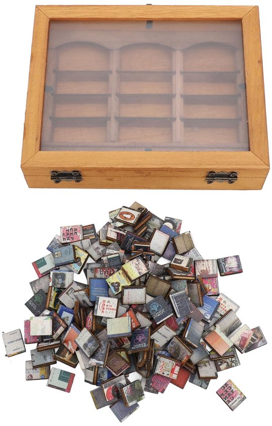 Miniature Bookshelf Solid Wood, Artistic Stress Reliever, Decorative Display, Unique Handmade Gift, Filled with Folded Books for Desk, Living Room (Bookshelf +