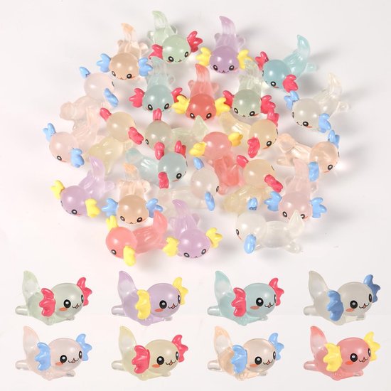 Miniatuur Axolotl Figuren - 24 Stuks Glow in The Dark Resin Decoraties voor DIY Tuin, Fairy Tuin en Poppenhuis Accessoires van Merkloos