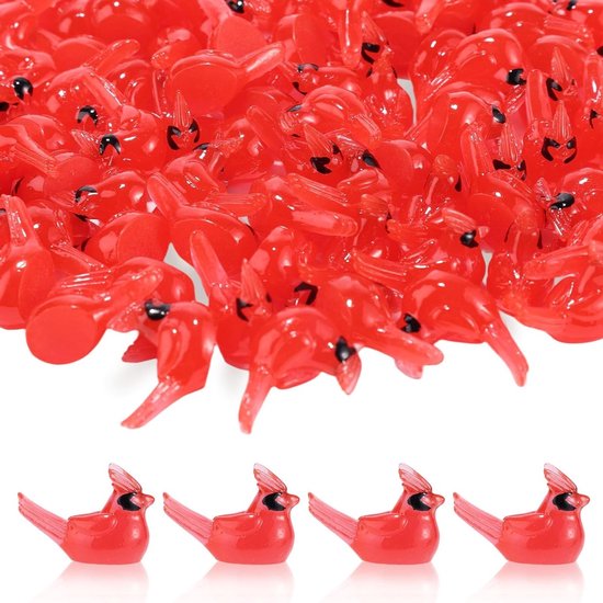 Miniatuur Rode Kardinaal Vogels - 50 Stuks Decoratieve Figuren voor Tuin, Poppenhuis en Taarttopper Accessoires