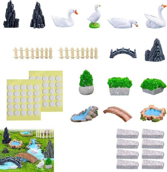 Miniatuur Tuinaccessoires Set met 26 Stuks, Tuinfiguren en Decoraties voor DIY Mini Tuinen, Patios en Binnenversiering, Natuurlijke Kleuren en Schattige Beelden van Merkloos