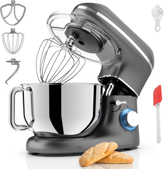 MIRA® Mixer met Mengkom - Keukenmachine - Mixer - 6 Liter Mengkom - Zilver/Grijs - ‎38 cm x 24 cm x 32 cm van Merkloos