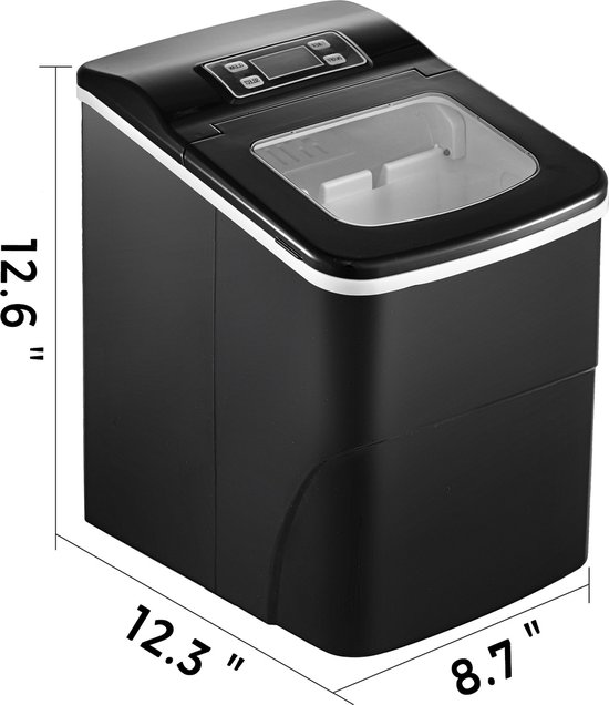 MiShar Ijsblokjesmachine - Ijsmachine - 12KG - Zwart - Ijsblokjes Maken - LCD Scherm- Ijs Dispenser - Ijsblokjes maker - Draagbare Ijsmaker - Doorkijkbare Deksel - Digitaal Display - Instelbaar Ijsblokjes Grootte van Merkloos