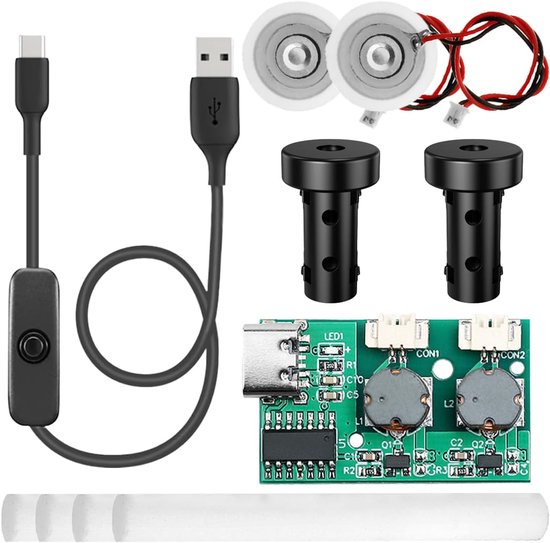 Mist Maker Kit, Dubbel mondstuk, geen schakelaar, geen timing DIY Fogger Sproeier Module Vervanging Set, met USB-kabel met AAN/UIT-knop, voor desktop watertanks