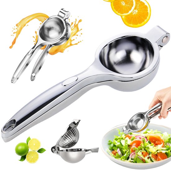 MIVRAY Citroenpers – Limoenpers - Handmatige Citroenpers - Hefboompers – voor Citroenen, Sinaasappels en Limoenen – Compact voor Keuken en – 19,5 cm – Zinklegering en Buiten -Zilver van MIVRAY