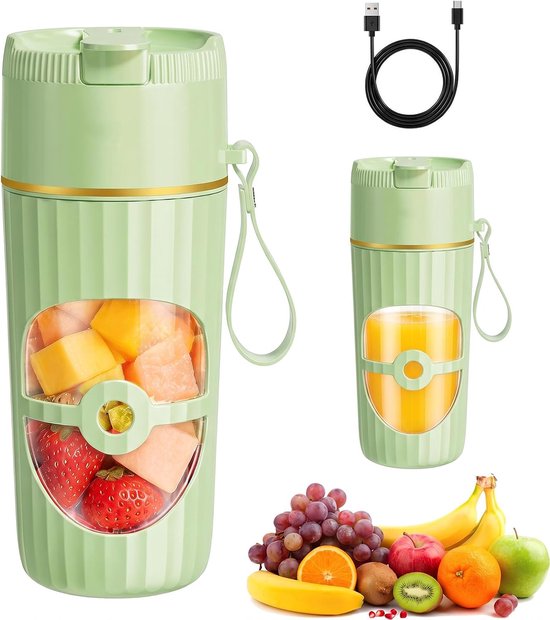 mixer, 400 ml smoothie maker to go, draagbare blender met 10 roestvrijstalen messen, USB oplaadbaar, 1300 mAh batterij, BPA-vrij, mini-mixer voor shakes, sap, reizen en fitness (groen)