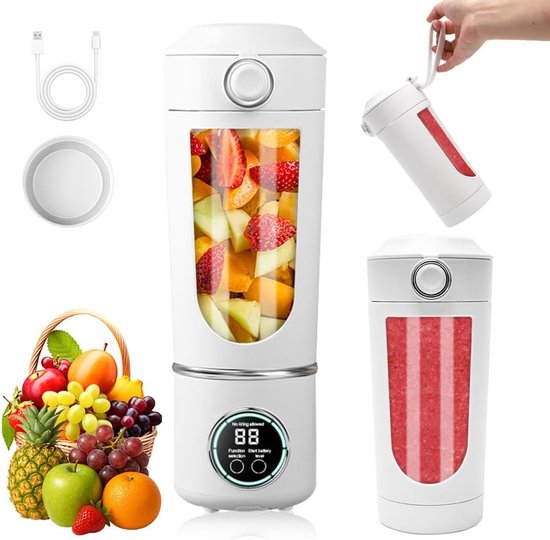 Mixer, 700 ml kleine smoothiemixer, mini-blender met 12 roestvrijstalen messen en digitaal display, oplaadbare mini-blender voor babyvoeding, milkshake, sap, smoothie (wit)