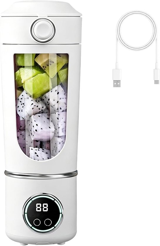 Mixer, 700 ml smoothie maker to go, 12 bladen, draagbare blender, Fresh Juice mixer, USB-mini-blender voor sap, jam, shake, smoothie (wit, 1500 mAh)