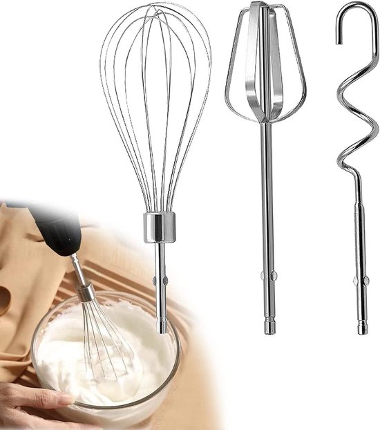 Mixer Accessoires Set - Garde & Deegklopper - Bakken en Mixen - Roestvrij Staal - 3 Delig - Zilver