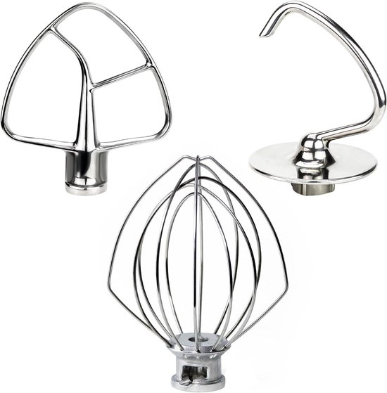 Mixer Accessoires Set - Keukenmachine Onderdelen - Bakken en Koken - Roestvrij Staal - Set van 3 - Zilver