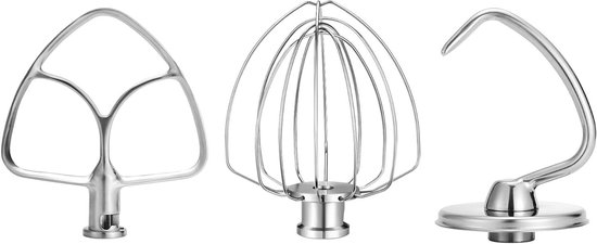 Mixer Accessoires Set - Keukenmachine Onderdelen - Bakken en Mixen - Roestvrij Staal - 4.5-5 Liter - Zilverkleurig van Merkloos