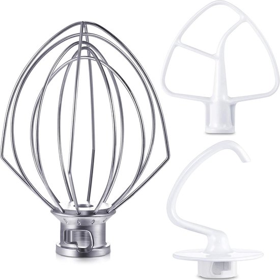 Mixer Accessoires Set - Keukenmachine Onderdelen - Deeg Maken - 3 Delig Metaal - 19x19x11.8cm - Zilver van Merkloos