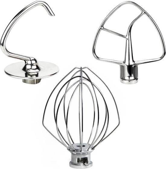 Mixer Accessoireset Roestvrij Staal: Garde, Deeghaak en Platte Klopper voor Keukenmixer van KitchenAid