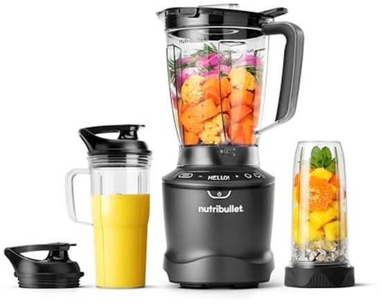 Mixer Combo met 5 Variabele Snelheden en Pulse Functie - 900ml en 700ml Bekers, Slimme Automatische Cyclus, 1500W, Zwart van Merkloos