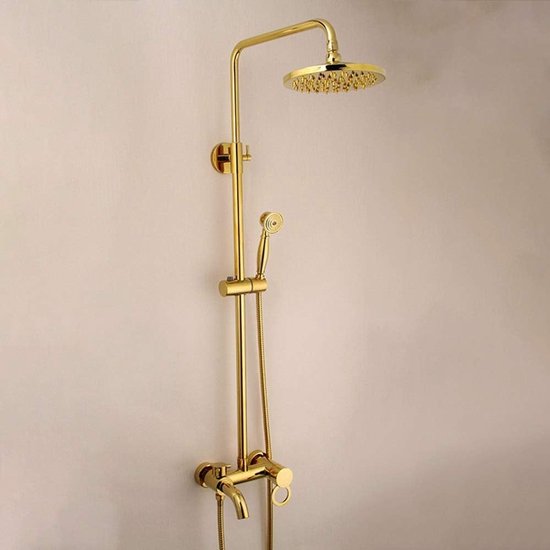 Mixer Douche Set Douche Set Alle Koper Goud Europese Badkamer Douche Set Handdouche Systeem is Onder Druk Lifting Rod Ronde Top Spray Douche Kraan 3 Functionele Band Mooie Praktische Bat