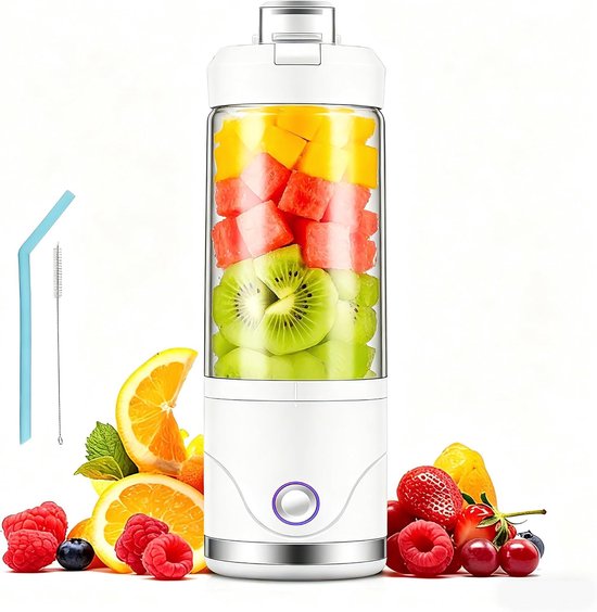 Mixer en smoothiemaker to go, 650 ml, afneembare container met drinkdeksel, versnippert ijs en bevroren vruchten, 4000 mAh, draadloos en oplaadbaar, mini-mixer voor reizen, kantoor