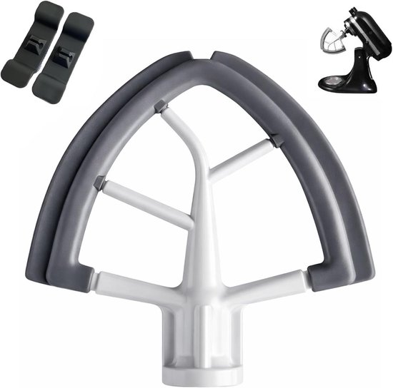 Mixer Klopper - Platte Garde Flexi Mixer - Beslag Maken - Met Siliconen Rand - 4.5-5QT - Grijs