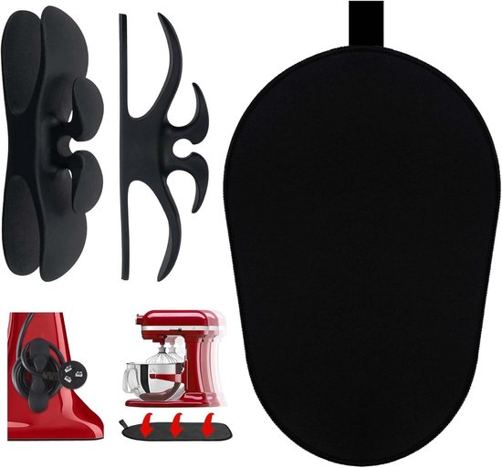 Mixer Mat - Keukenhulp Accessoire - Apparaat Verplaatsen - Inclusief Snoer Organizers - 13x7.8 Inch - Zwart