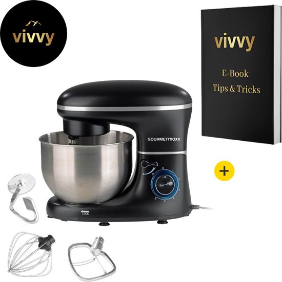 Mixer Met Mengkom Multifunctioneel - Keukenmixer Met Mengkom 2 In 1 - Deegmachine Met Garde & Haken - 100% Tevredenheidsgarantie - 250W - 6 Snelheden - 5 Liter van Mi