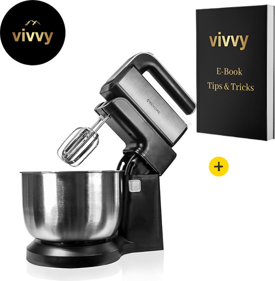 Mixer Met Mengkom Multifunctioneel - Keukenmixer Met Mengkom 2 In 1 - Deegmachine Met Garde & Haken - 100% Tevredenheidsgarantie - Met Led Indicator - 300W - 5 Standen - 3 Liter van Mi