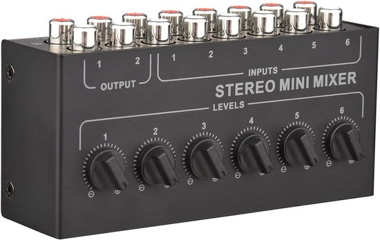 Mixer, Mini Stereo 6 Kanaals Passieve Mixer RCA Draagbare Audio Mixer 6 In 2 Out Stereo Distributeur Volumeregeling Geen Batterij vereist,6 Kanaals Mini Mixer