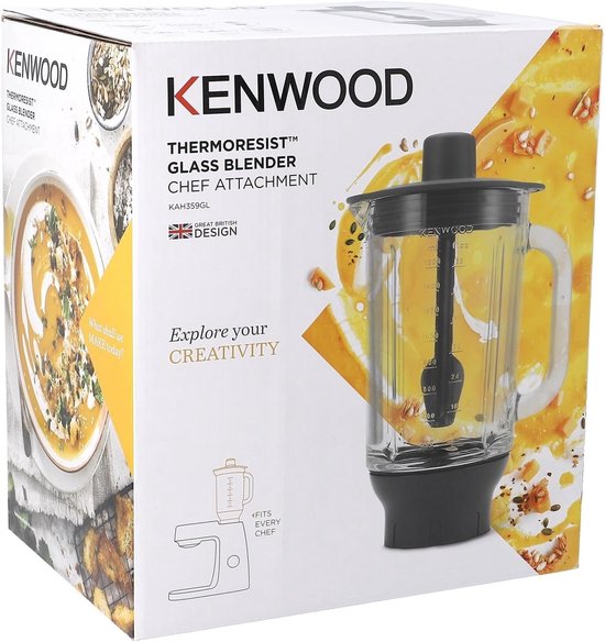 Mixer Opzetstuk Glas - Mengbeker Keukenmachine - Koken en Bakken - Compatibel met Kenwood - 195 mm breed - Transparant